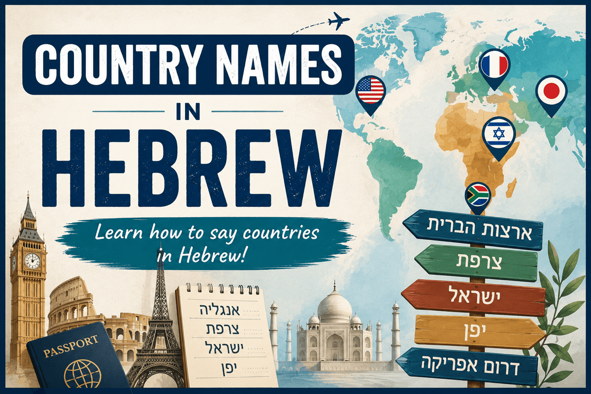 Country names in Hebrew — flags and Hebrew names of countries around the world with nikud