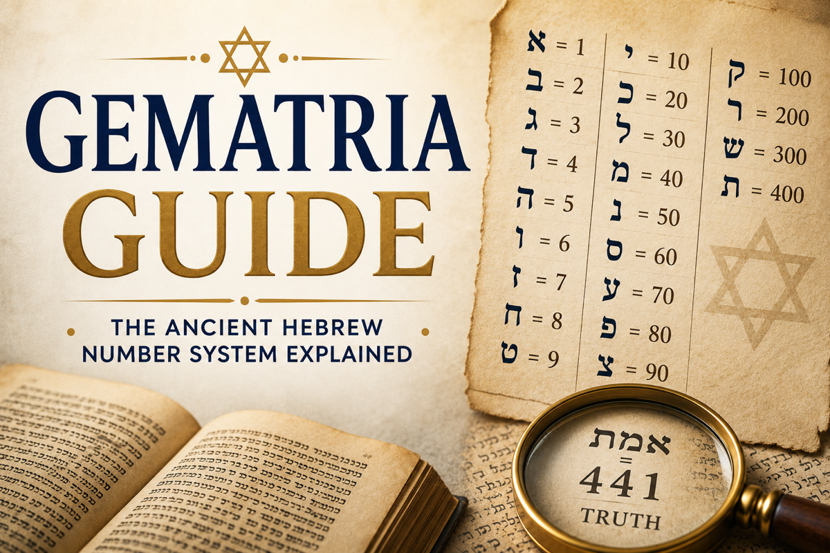 Hebrew Gematria Guide — the ancient Hebrew alphabet-to-number system, with אמת (truth) equaling 441