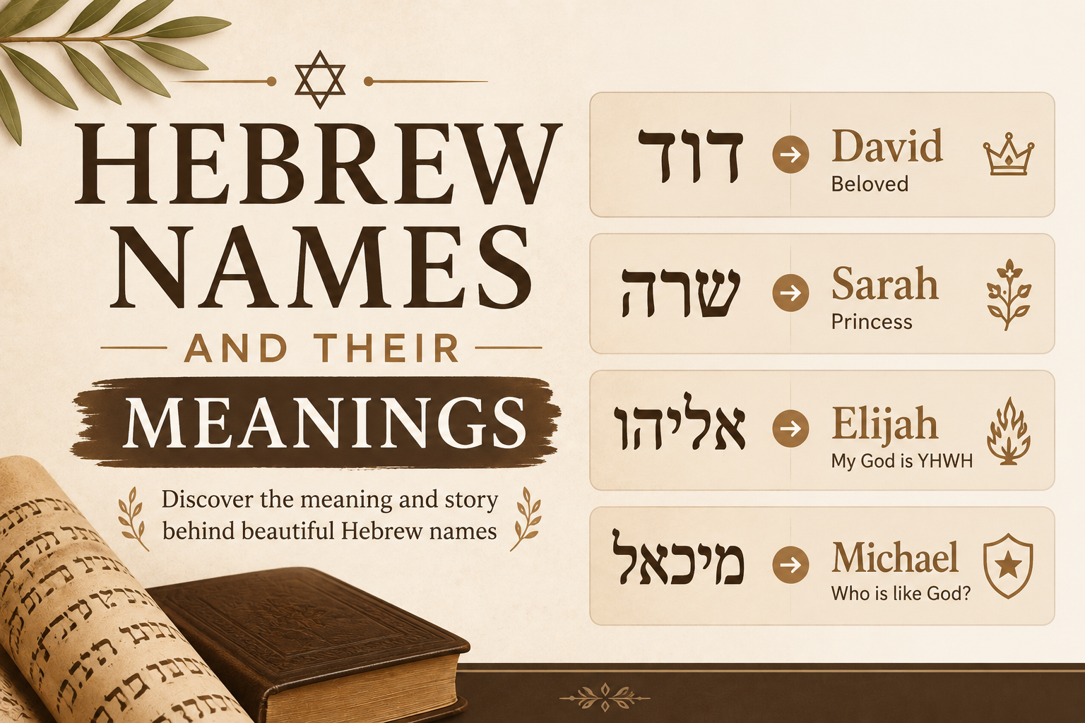 Hebrew Names and Their Meanings — a visual guide to popular Israeli and Biblical names with their Hebrew spellings and meanings